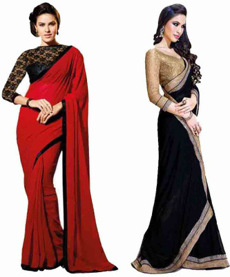 

Stylezone Self Design Fashion Chiffon Saree(Pack of 2, Red, Black), Black;red