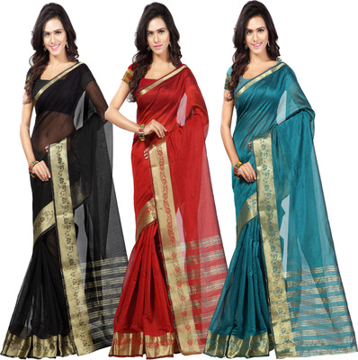 

Weavedeal Solid Banarasi Chanderi Saree(Pack of 3, Multicolor)