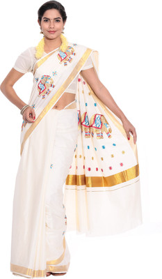 

Darps Self Design Balarampuram Cotton Saree(Multicolor), Cream