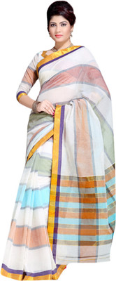 

Ishin Woven Fashion Cotton Saree(White), White & golden