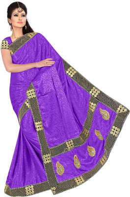

Rock Chin Fashions Embroidered Fashion Jacquard Saree(Purple