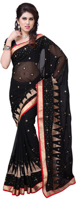 

JTInternational Embroidered Fashion Handloom Georgette Saree(Multicolor), Black