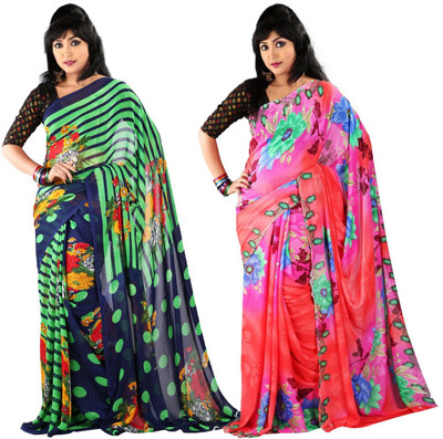 

Hawai Printed Fashion Chiffon Saree(Pack of 2, Multicolor)