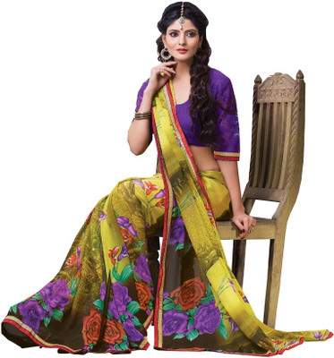 

Lovelylook Printed Fashion Georgette Saree(Multicolor), Yellow & brown