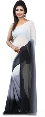 

Parisha Solid Fashion Georgette Saree(White, Black), Black;white