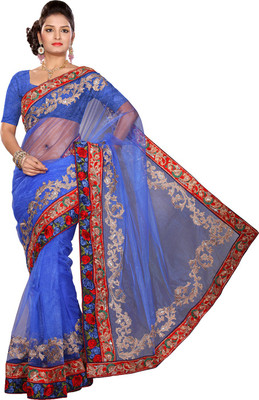 

Ishin Embroidered Fashion Net Saree(Blue)