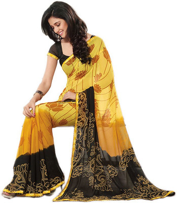 

Indian Wear Online Printed Fashion Pure Chiffon Saree(Yellow)