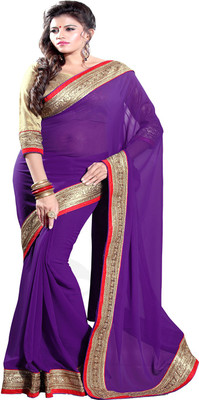 

Sourbh Sarees Self Design, Solid, Printed Fashion Georgette Saree(Purple