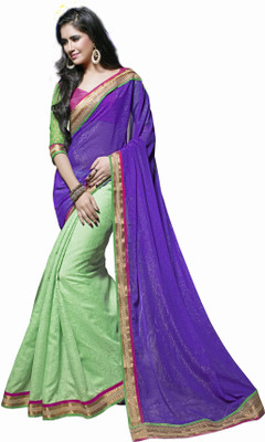 

Khushali Self Design, Embellished, Embroidered Fashion Georgette Saree(Green, Purple), Pista green;purple