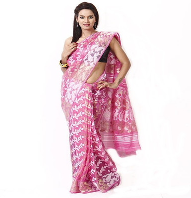 

Purabi Woven Jamdani Handloom Silk Saree(Pink)
