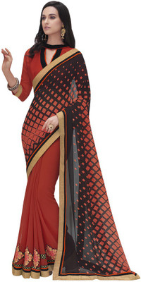 

Desi Butik Embroidered Fashion Georgette Saree(Red)