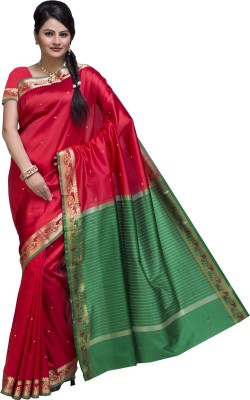 

Ishin Printed Fashion Poly Silk Saree(Red), Green;red