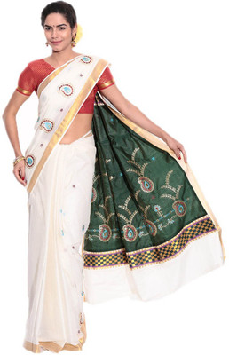 

Darps Self Design Balarampuram Cotton Saree(Multicolor), Cream