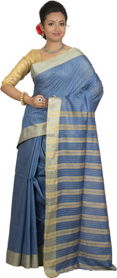 

monidipa Striped Fashion Poly Silk Saree(Blue)