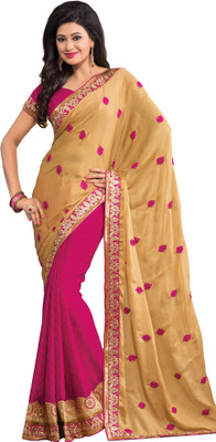

M.S.Retail Self Design Fashion Crepe Saree(Beige, Pink), Cream