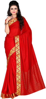 

Roopkala Silks Solid Mysore Crepe Saree(Red)