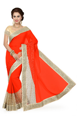 

Ishin Embellished Fashion Georgette Saree(Orange), Peach