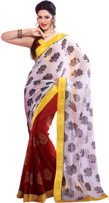 

Cenizas Printed Fashion Georgette Saree(Red, White)