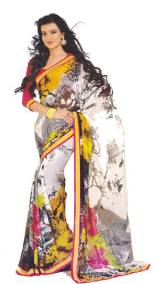 

K D Collection Printed Daily Wear Georgette Saree(Pink), White