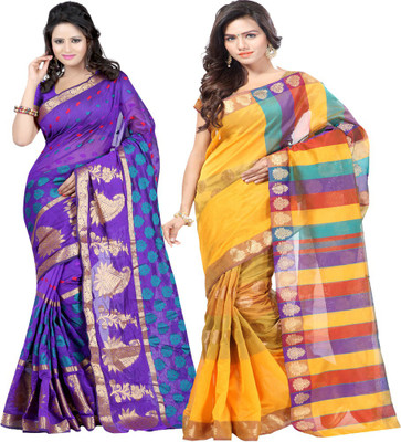 

Sanju Sarees Embellished Banarasi Banarasi Silk Saree(Pack of 2, Blue, Yellow)