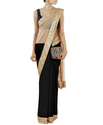 

Stylezone Solid Fashion Net Saree(Black)
