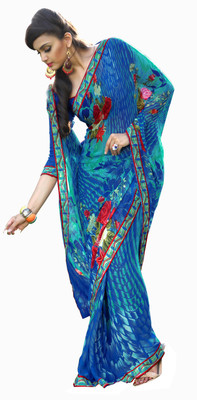 

Parisha Floral Print, Printed Fashion Georgette Saree(Blue, Multicolor)