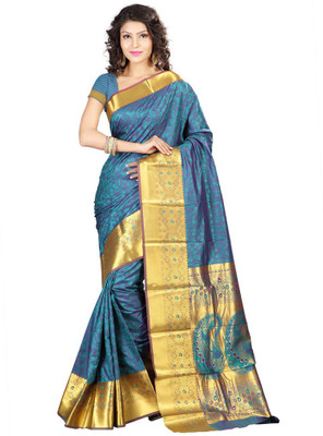 Lovely Look Printed Daily Wear Art Silk Saree(Grey, Blue)