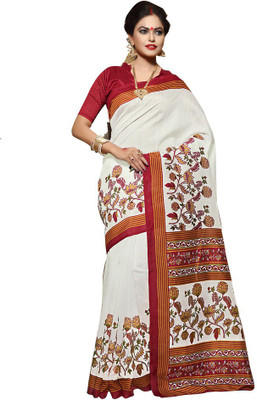 

Shree Vardhman Printed Fashion Silk Saree(Multicolor), Off white;geranium