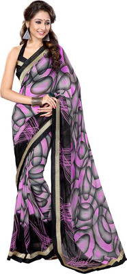 

Sourbh Sarees Printed Fashion Georgette Saree(Pink, Black, Grey), Black;grey;pink