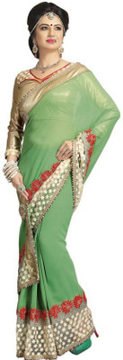 

Kintu Designs Pvt. Ltd. Self Design Fashion Georgette Saree(Green, Green), Golden;light green