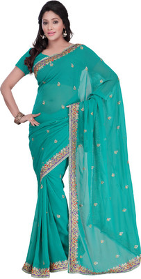 

Desi Butik Embroidered Fashion Art Silk Saree(Green), Blue