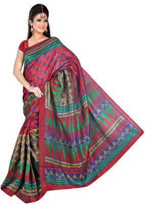 

Khushali Geometric Print Bhagalpuri Art Silk Saree(Multicolor), Maroon