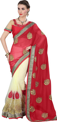 

Khushali Self Design, Embroidered, Embellished Fashion Net, Georgette Saree(Red, Beige), Beige;red