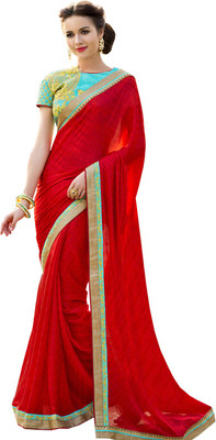 

Manthan Embroidered Daily Wear Satin, Chiffon Saree(Red)