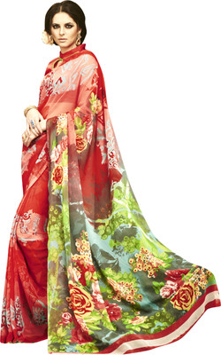 

Khoobee Self Design, Printed Fashion Georgette Saree(Red, Multicolor), Multicolor;red