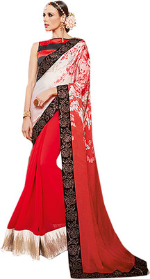 

Ishin Embellished Fashion Georgette Saree(Red), Red & beige