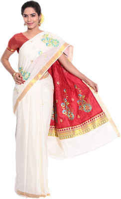 

Darps Self Design Balarampuram Cotton Saree(Multicolor), Cream