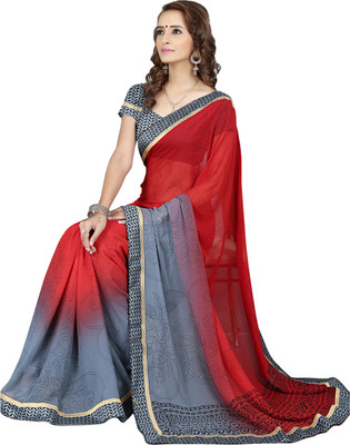 

Khushali Self Design, Printed Fashion Georgette Saree(Red, Grey, Black), Black;grey;red