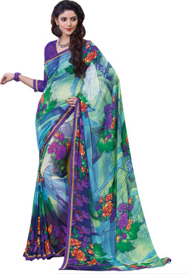 

Parisha Printed Fashion Georgette Saree(Green, Purple), Green;violet