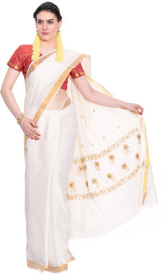 

Darps Self Design Balarampuram Cotton Saree(Multicolor), Cream
