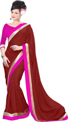 Party Wear Dresses Plain Fashion Chiffon Saree(Maroon)