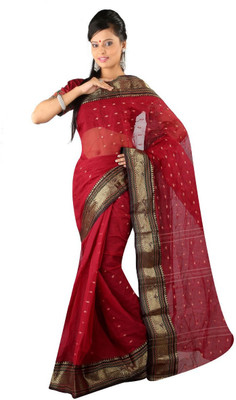 

Hawai Solid Tant Handloom Cotton Saree(Maroon)