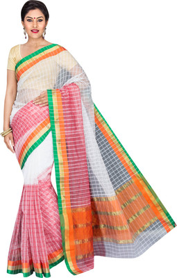 

Pavechas Checkered Banarasi Silk Cotton Blend Saree(Multicolor), Maroon;white