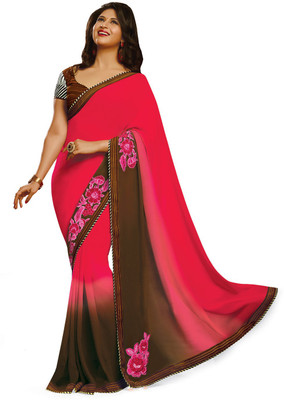 

Indianbeauty Self Design, Embroidered Bollywood Pure Georgette Saree(Red, Brown), Brown;red