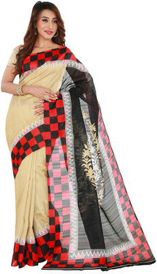 

Four Seasons Geometric Print Fashion Art Silk Saree(Beige)