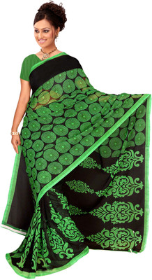 

Vardan Prints Printed Fashion Georgette Saree(Green, Black), Black;green