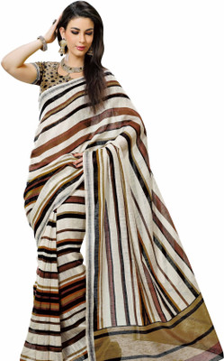 

K D Collection Printed Daily Wear Silk Saree(Brown), Brown;cream