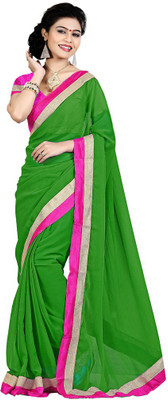 

Party Wear Dresses Plain Fashion Chiffon Saree(Green)