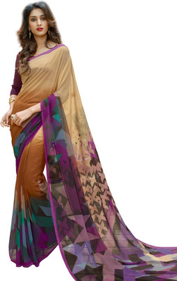 

Parisha Printed Fashion Georgette Saree(Multicolor), Biege & purple