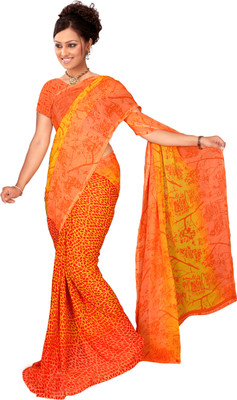 

Khoobee Self Design, Printed Fashion Georgette Saree(Orange, Yellow)